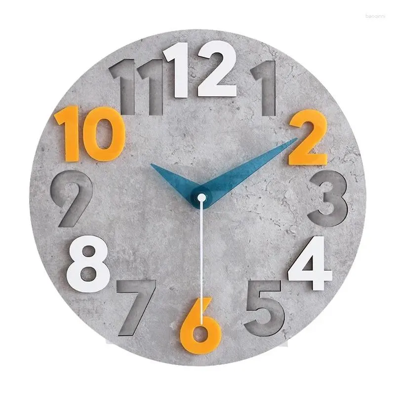 벽 시계 간단한 둥근 현대식 목재 배터리 작동하는 조용한 손 시계 거실 reloj de 집 장식 품목