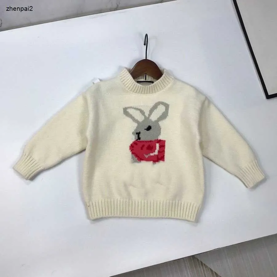 Luxury Autumn Baby Sweater Red Heart Rabbit Jacquard Boy and Girl Knitwear Storlek 110-160 Långärmade barn stickade pullover nov05