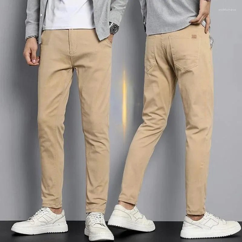 Mäns kostymer Autumn Winter Casual Straight Pants Men tjock stretch Slim Fit Elastic midja Bomullsföretag Klassiska koreanska byxor Male H22