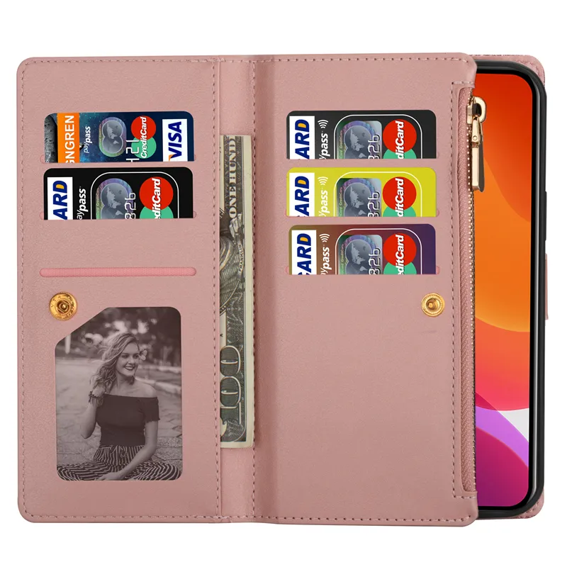 Luxury Flip Glitter Wallet Bag Case For iPhone 15 14 11 13 12 Pro Max 14 Plus 13 12 Mini XS Max XR X 8 7 Card Holder PU Leather Strap Wristlet Cover with Magnetic Closure