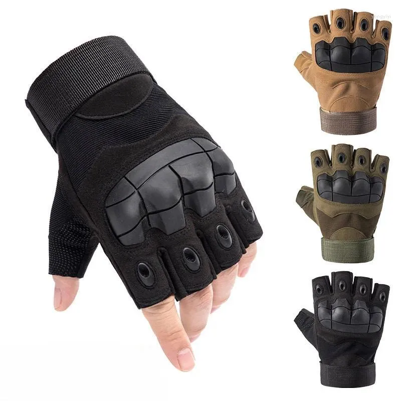 Cycling Gloves Motorcycle Combat Hard Knuckle Fingerless For Bicycle Men's Tactical Military Shooting Paintball