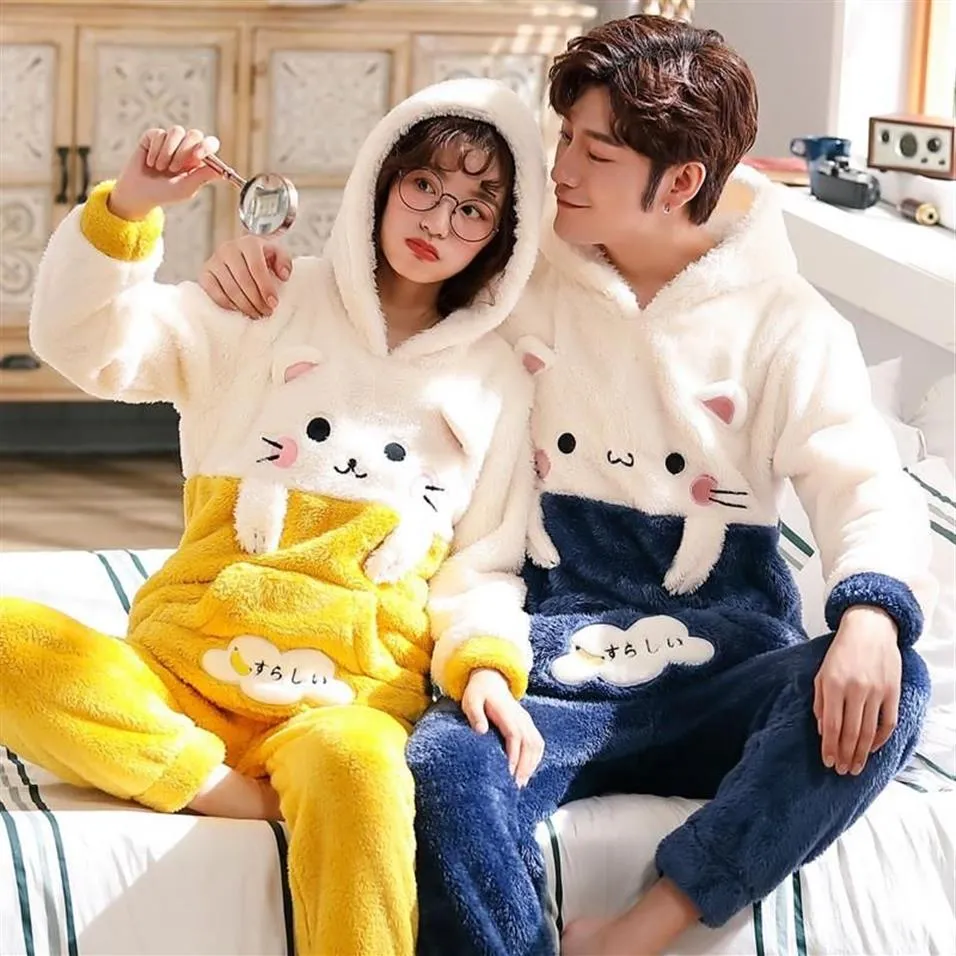 Pyjamas pour hommes unisexe adulte couple pyjamas hommes pyjamas ensemble épaissir femme hiver chaud flanelle mignon animal dessin animé maison pyjam214k