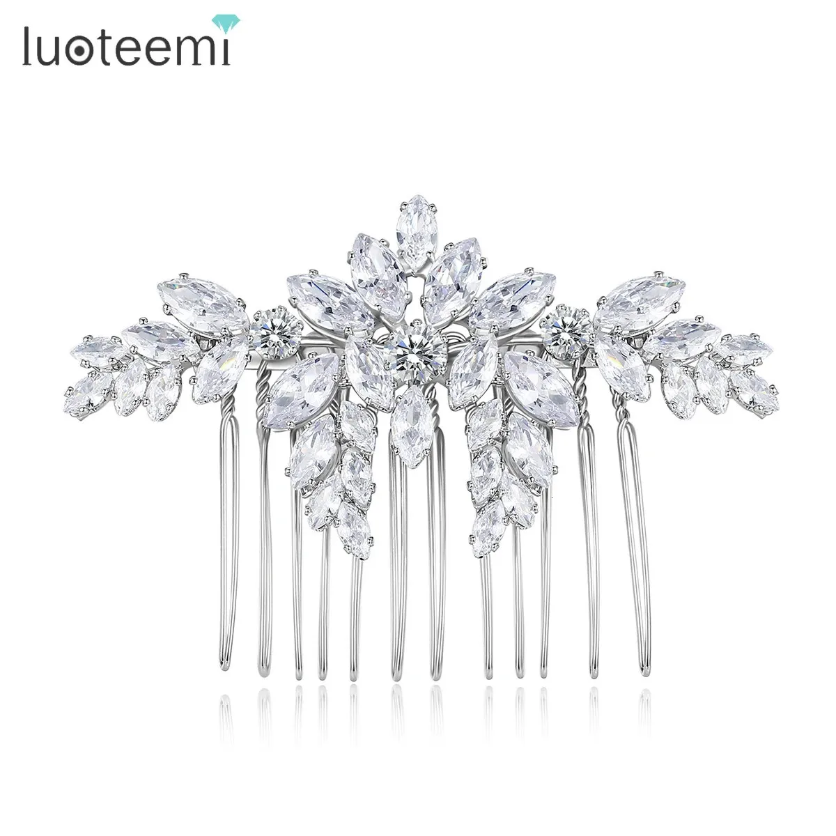 Hoofdbanden LUOTEEMI Retro Kubieke Zirkonia Creatieve Haarkammen Bloemvorm Iced Clear CZ Optocht Sieraden voor Bruids Bruiloft Verlovingsgeschenken 231102