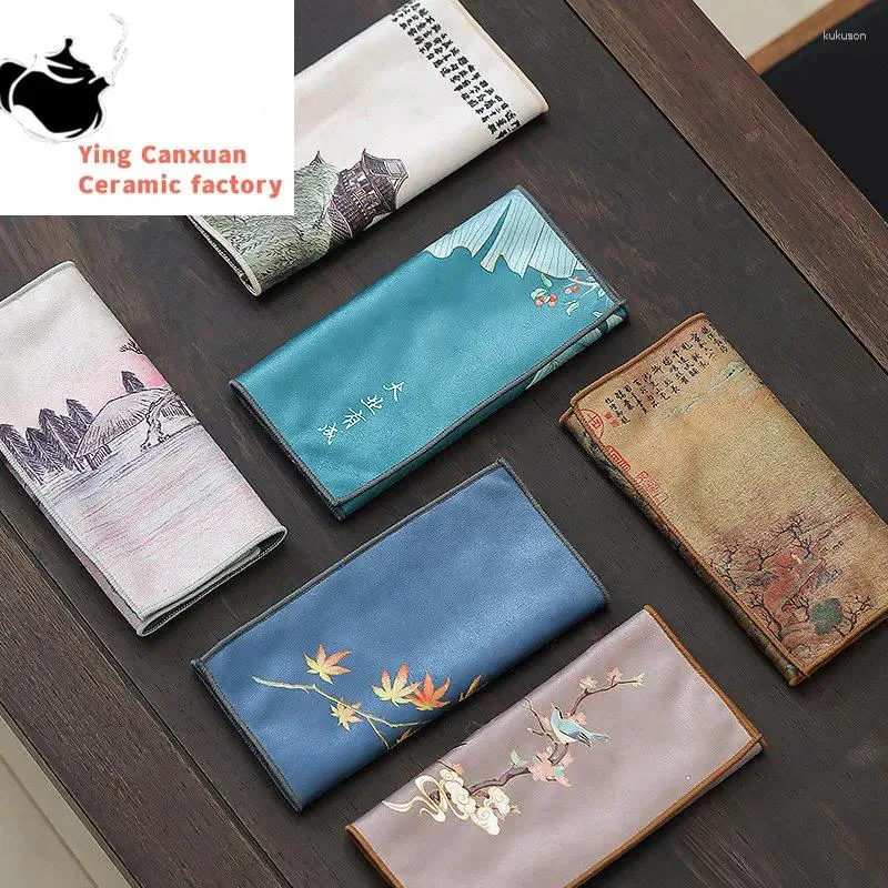 Servilletas de té Boutique, toalla con diseño de paisaje pintado, trapo de agua absorbente de felpa, tela gruesa, accesorios chinos