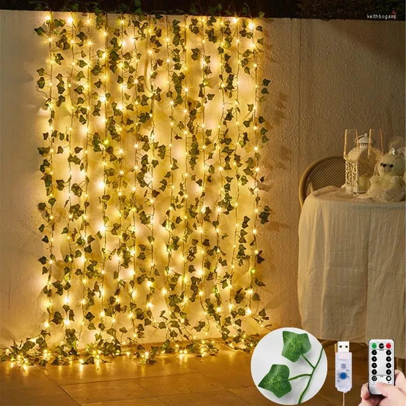 Cordes Rideau en rotin guirlande lumineuse feuille verte vigne lumières artificielle alimenté par batterie arbre de noël guirlande lampe pour la décoration intérieure