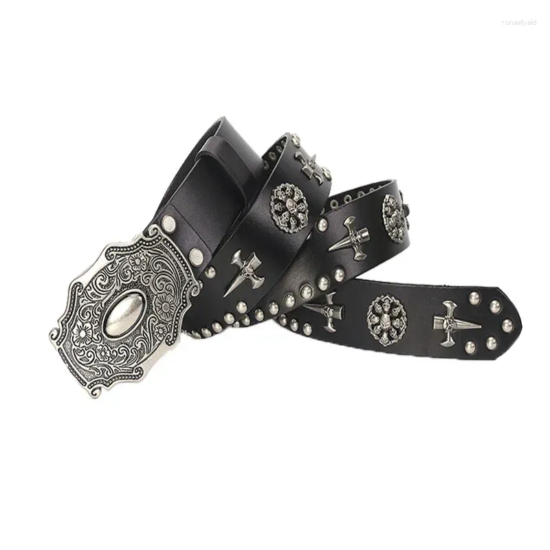 studs belt punk vintage 本革 Punk Studded Belt Threads Black Studded Belt Rock Rivet Belt