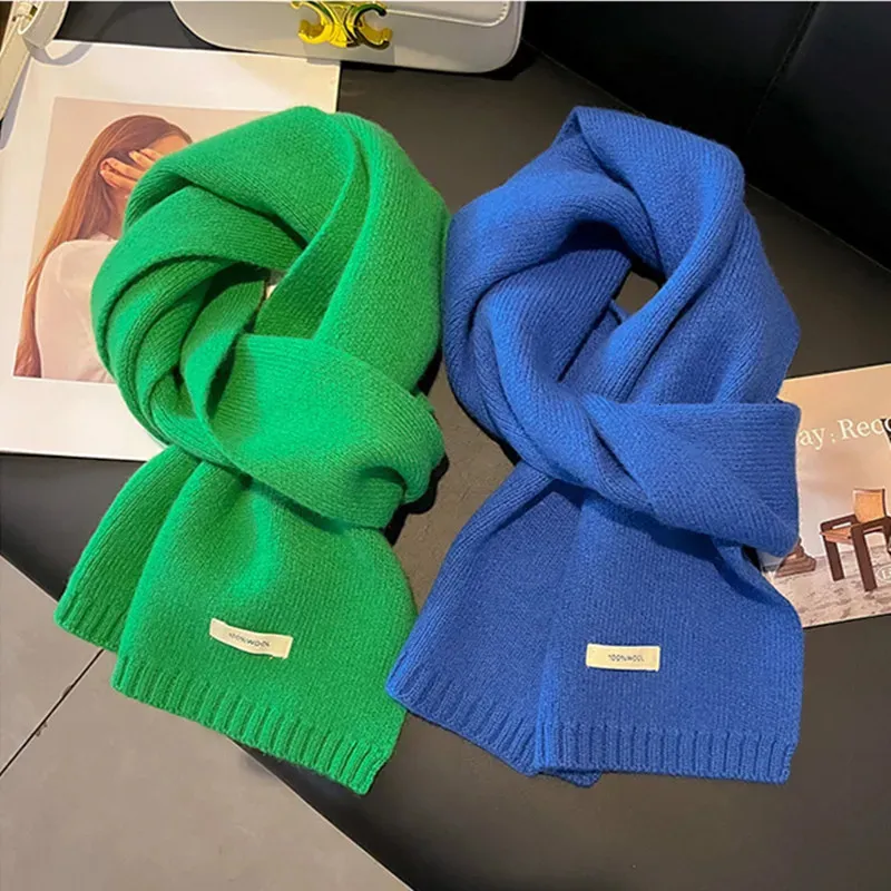 Scarves Knitted Scarf Women 100% Wool Winter Warm Bright Solid Color Design Thickened Shawl Soft Cashmere Pashmina Neck 231101