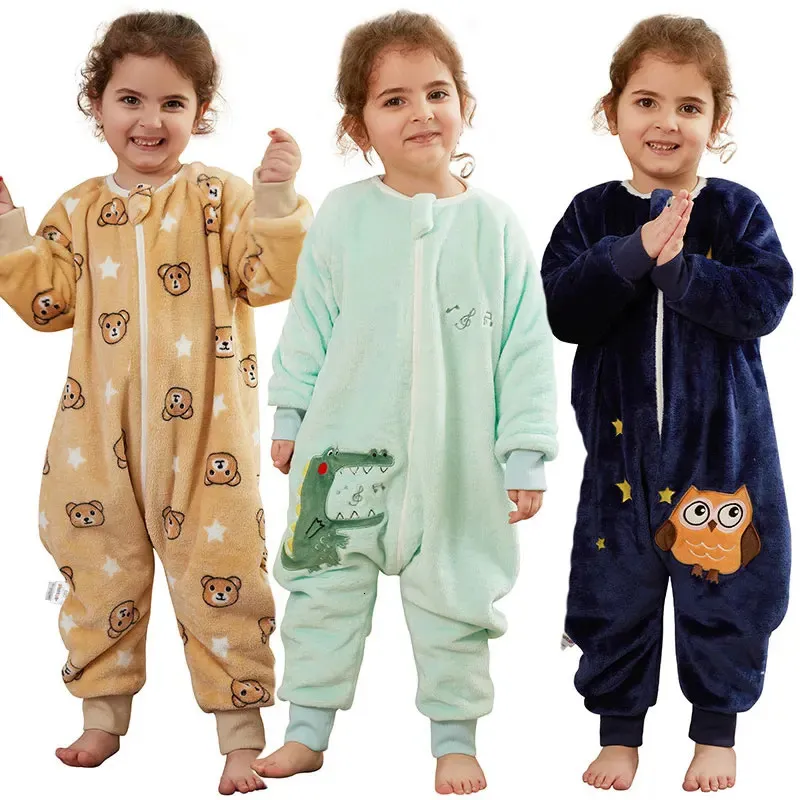 Pyjamas bébé dessin animé sacs de nuit à jambes fendues dessin animé enfants pyjamas enfant en bas âge Onesie enfants vêtements de nuit polaire bébé sac de couchage combinaison 231101