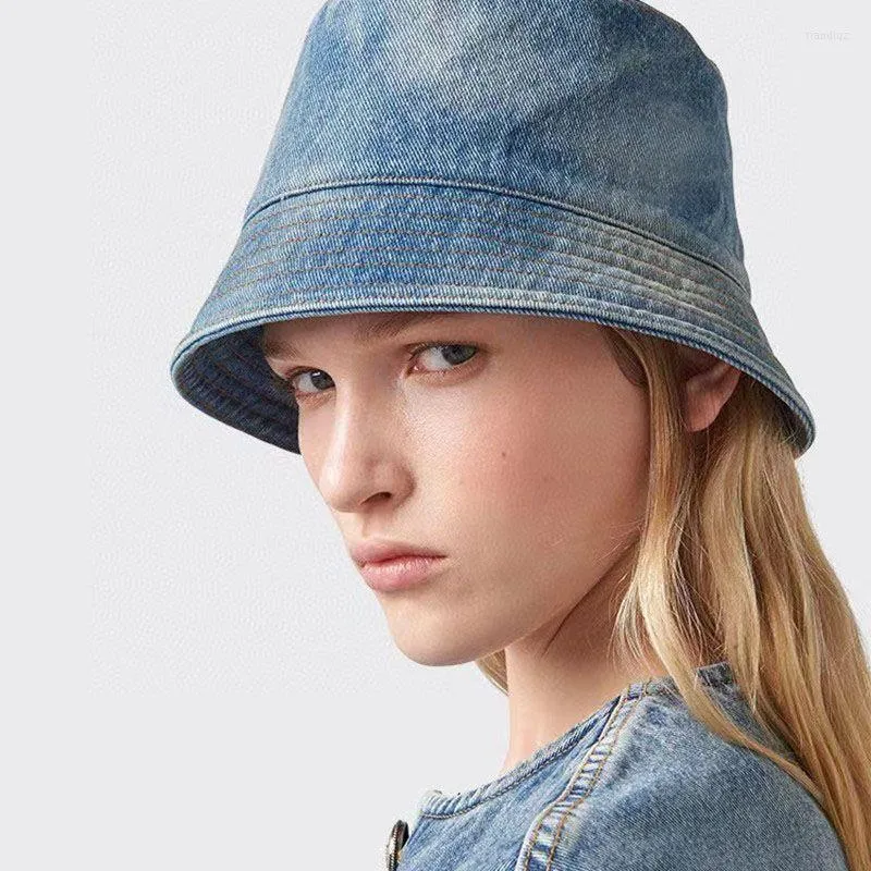 Wide Brim Hats 447838 Denim Bucket Hat Retro Blue Colour Trend Summer Fisherman Fashion Luxury Logo Design Casual Outdoor Men Cap