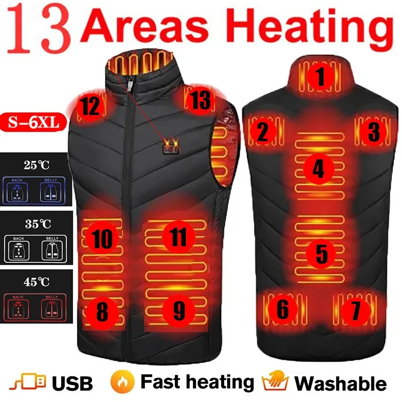 Coletes masculinos Colete Aquecido Homens Mulheres USB Jaqueta Aquecida Colete Térmico Roupas Caça Colete Inverno Universal Jaqueta de Aquecimento S-6XL 231102