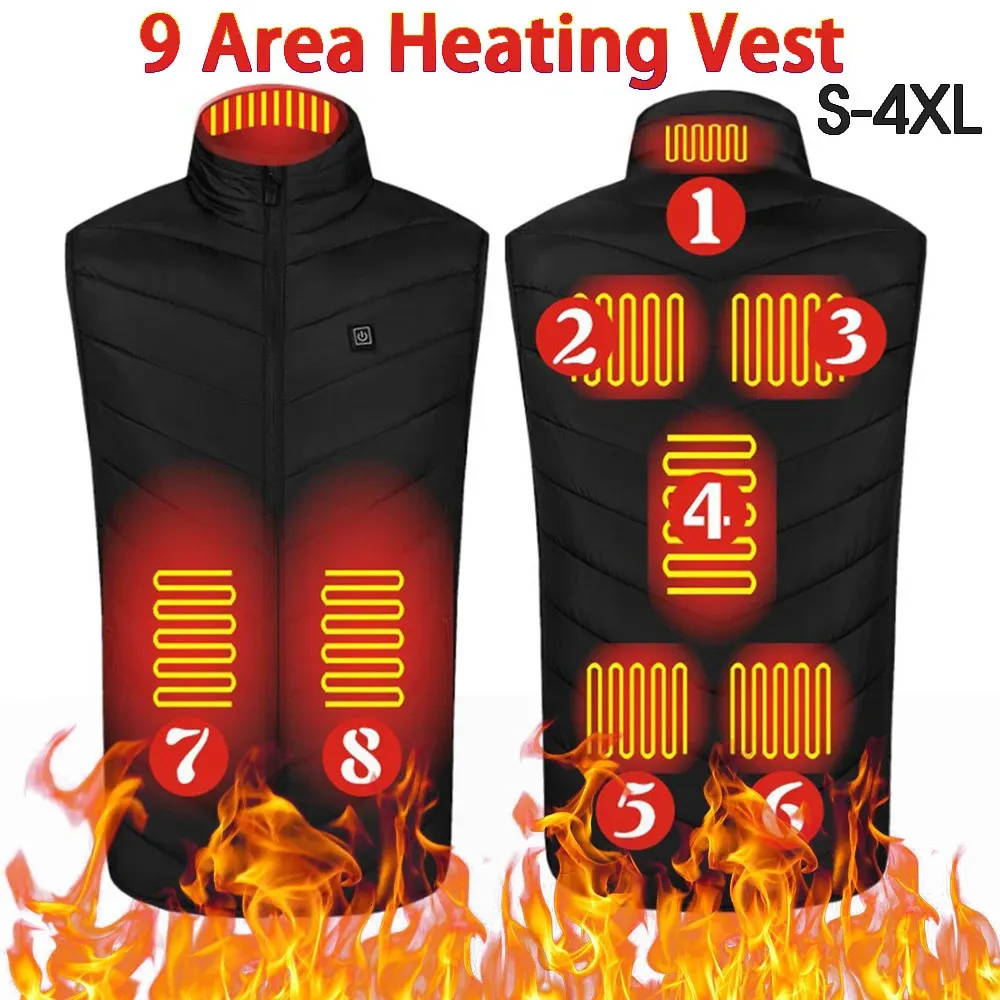 Gilets pour hommes Gilet chaud thermique 9 zones de chauffage USB gilet de chauffage électrique intelligent avec poche à glissière hommes femmes vêtements de sport manteau chauffant pour le camping 231101