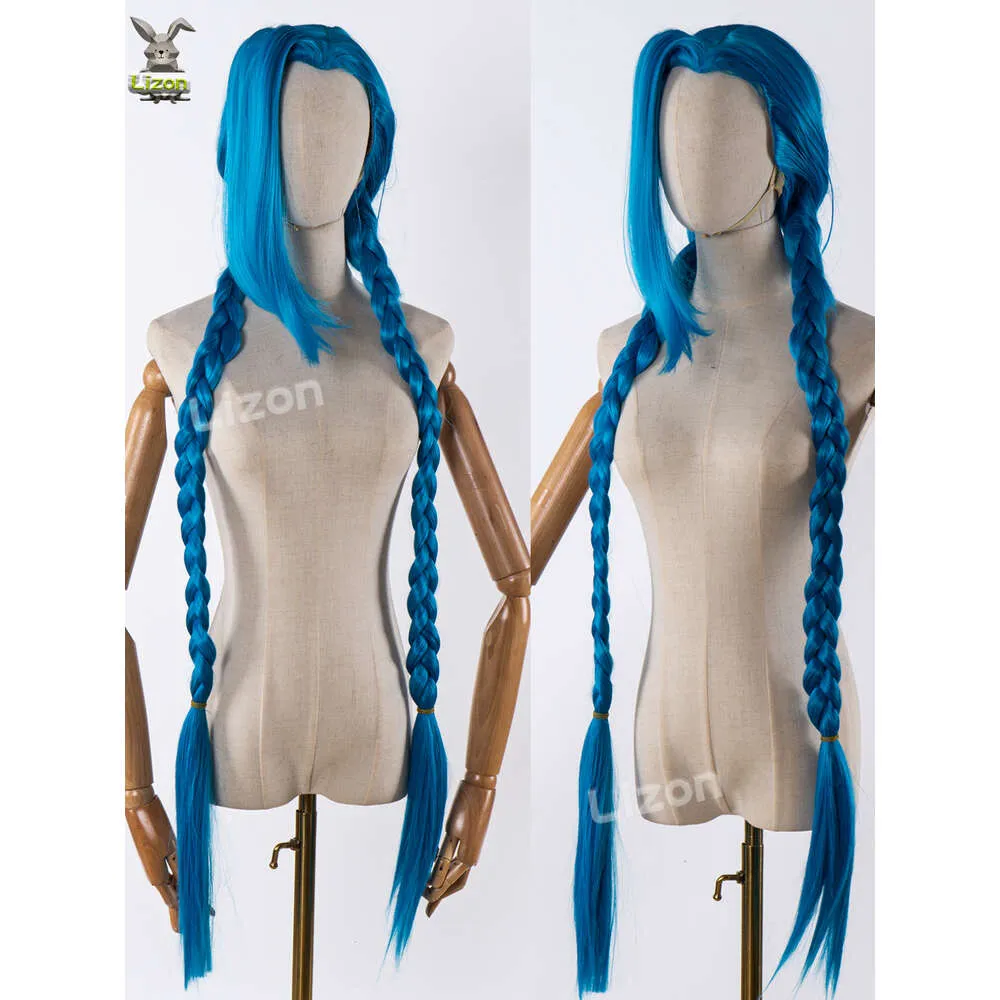 Lol Arcane Jinx Cosplay Wigs Haipin Headwear Girls Women Halloween Carnival Cos Blue Twist Braid Hairs cosplay