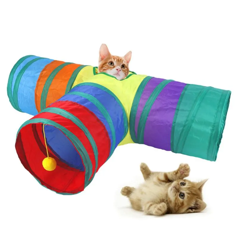 Cat Toys Collaptible Tunnel Colorful Funny Polyester Crinkle Kiteen Tält Tubes Inomhus utomhus Katter Spela tunnlar Training Interactive