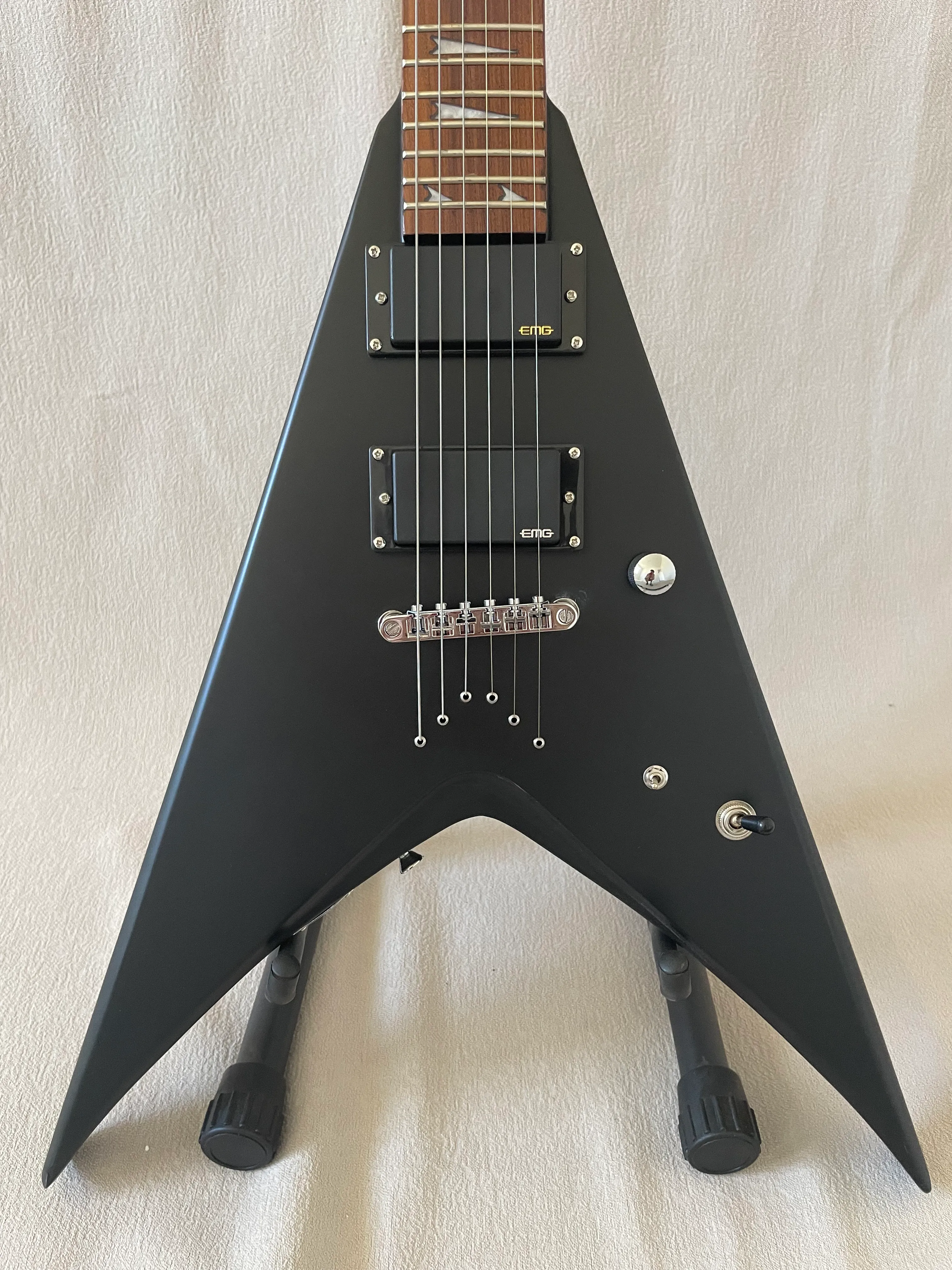 Custom Flying V Electric Guitar: Black Matte, EMG Pickups, Pro  