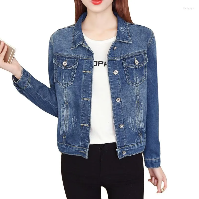 Jackets para mujeres Gran tamaño Women Basic 4xl 5xl 2023 Autumn Short Denim manga larga Jeans casual Azul bata superior R112