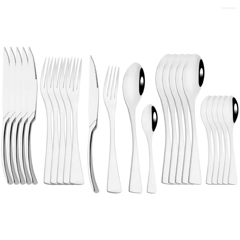 Set di stoviglie 24Pcs Set Coltello da bistecca Forchetta Cucchiaio da caffè Posate Posate da tavola in acciaio inossidabile lucido Posate da cucina occidentale per feste