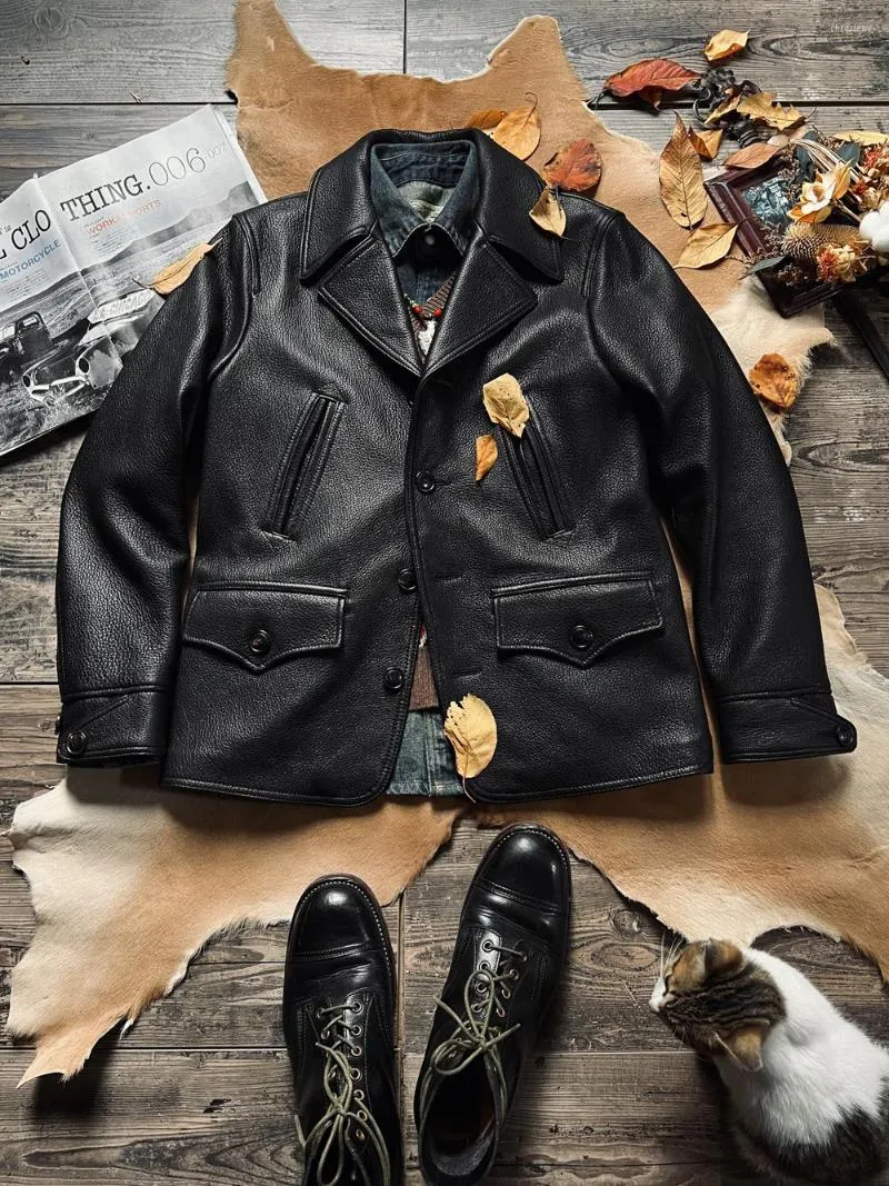 Men's Jackets Tailor Brando Italy La Biesseuno SRL Rare Deerskin American Retro Switchyard Coat Cow Horn Buckle Leather Jacket