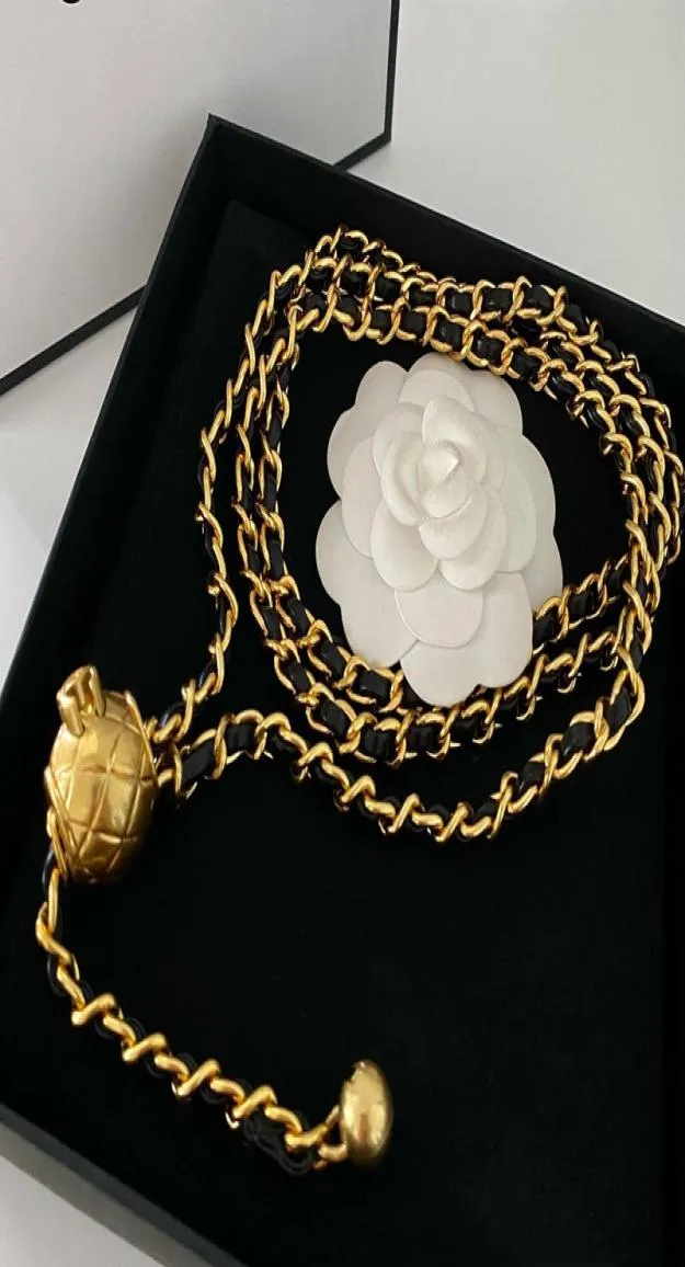 Runway Vintage Belt Necklace Sheepskin Famous Brand Ball Necklace Waistband Decorative Marked Logo Gold Link Chain Waist Chain Bel3490379