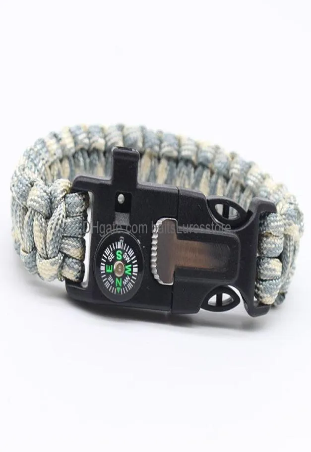 Braccialetti di sopravvivenza Bracciale Paracord Baitsluresstore Bussola Catena a mano Attrezzatura da esterno Sevencore Ombrello Corda Mtifunction Fl8990181