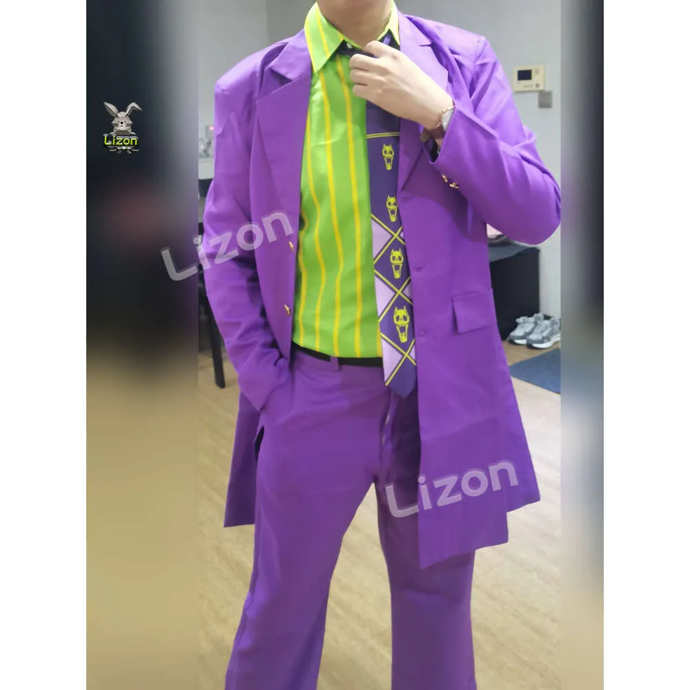 Anime jojo's bizarre adventure yoshikage kira cosplay peruca uniforme traje roxo roupas cosplay