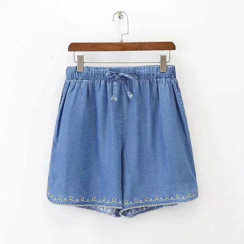 Shorts Shorts Plus Size XL -4xl Licht Denim Elastische staartbloemen Boron Summer Sports Clothing
