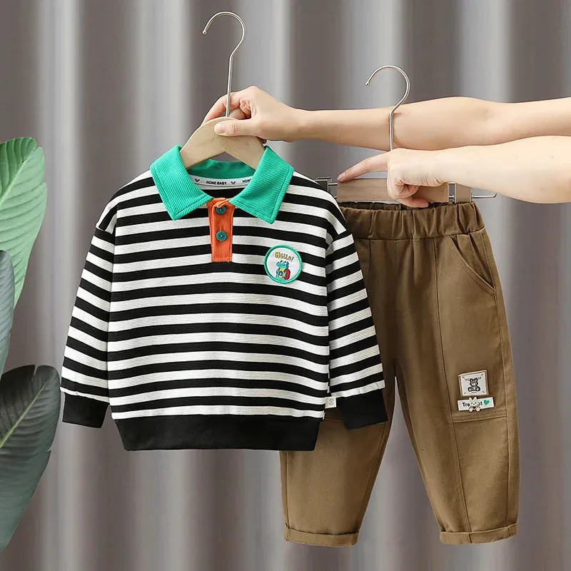Cargo Pants Striped Polo Outfit Kids Clothing Sets: Autumn Baby