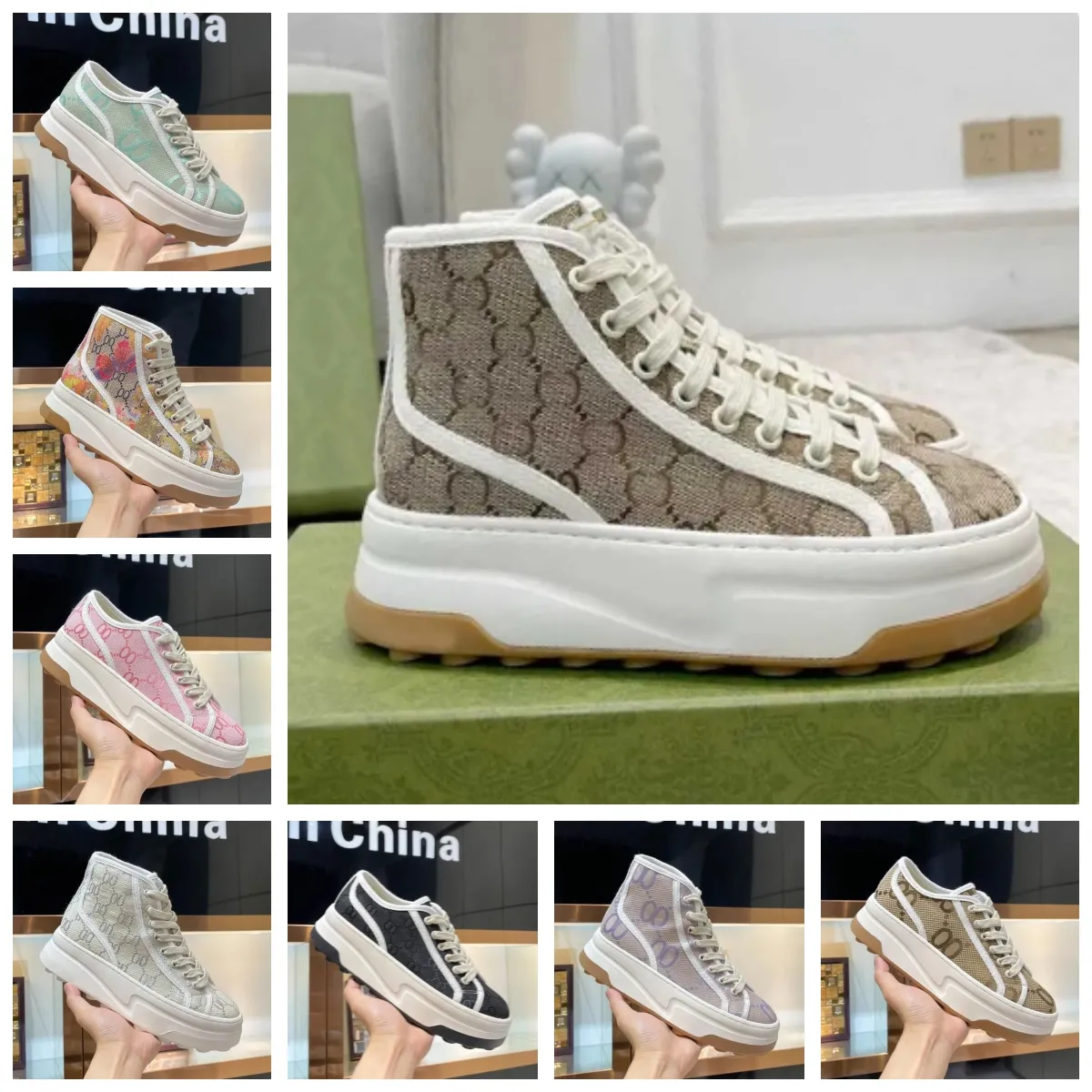 Tennis 1977 Bruine Designers Sneakers Groen En Rood Web Gestreepte Casual Schoenen Luxe Damesschoen 2023 Dikke Bodem Suede Afwerking Designer Casual Schoenen