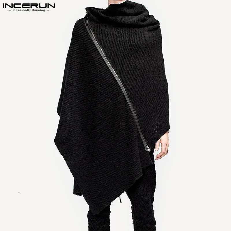 Misto lana da uomo INCERUN Uomo Mantello Cappotti Tinta unita Dolcevita Cerniera Streetwear Poncho irregolare Moda Casual Uomo Lungo Trench S-5XL 231101