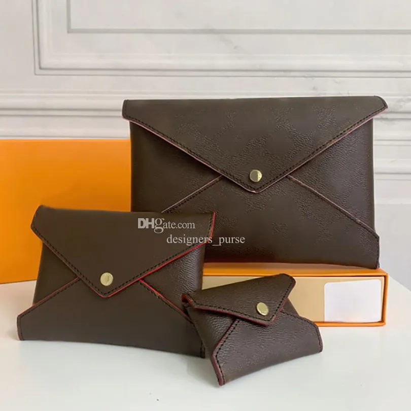 Tasarımcılar cüzdan kadın uzun cüzdan moda 3 parçalı çanta kahverengi çiçek hasp çantalar kadın cüzdanlar kutu