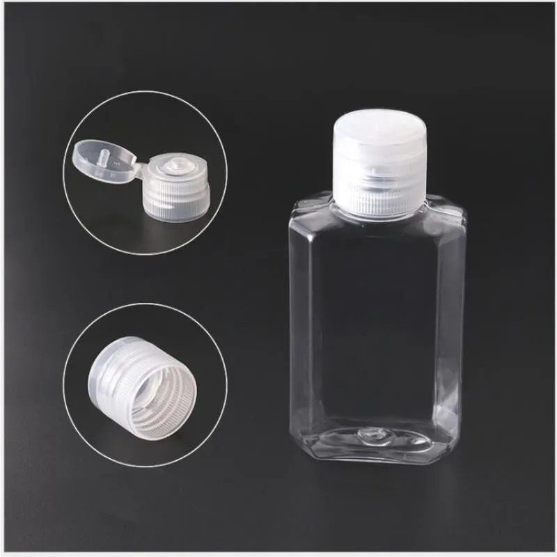 Bottiglia riutilizzabile di alcol vuota in plastica da 60 ml Facile da trasportare Bottiglie disinfettanti per mani in plastica PET trasparente trasparente per liquidi da viaggio Brebx