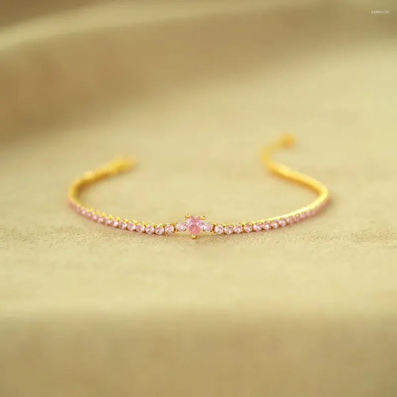 Länkarmband trendiga 24k guldplätering rosa zirkonarmband charm pave cz förgyllning armband för kvinnor flicka mode smycken födelsedag present 2023