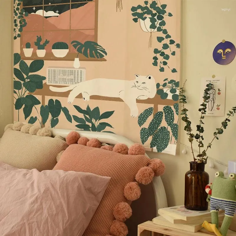 Wandtapijten Nordic Cartoon Karakter Tapijt Muur Opknoping Verse Decoratie Voor Esthetische Kamer Hippie Muurschildering Slaapkamer Woonkamer Meisjes