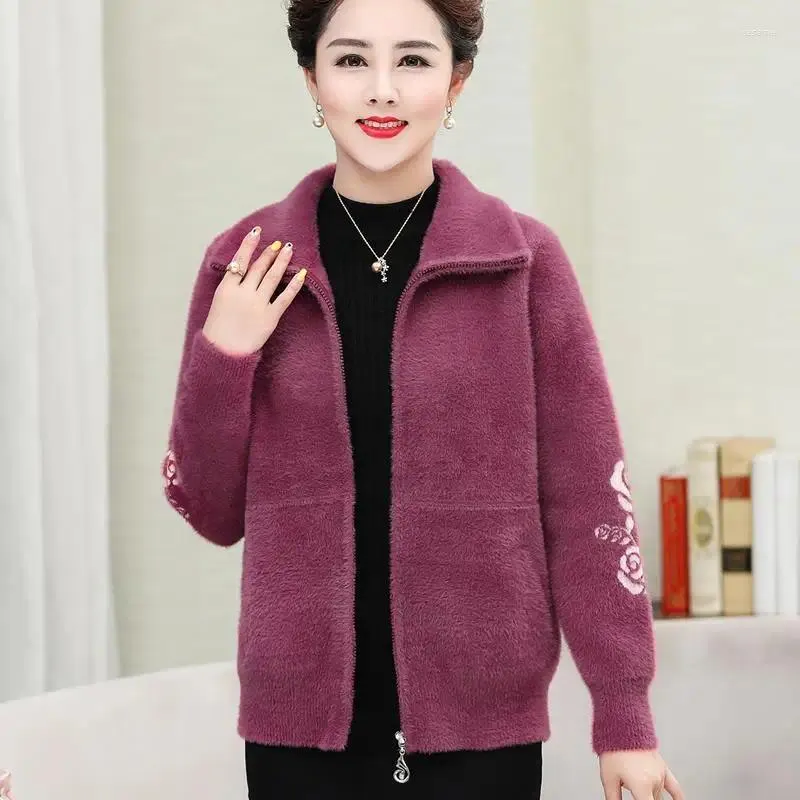 Women's Fur Mink Velvet Coat Women 2023 Fashion Print Middle-aged High Quality Sweater Autumn And Winter Jacket Outerwear