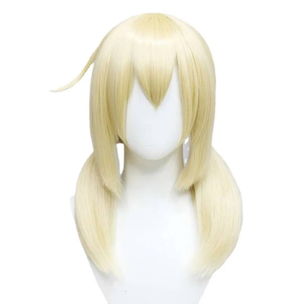 Genshin Impact Cosplay Klee Light Blonde Wig 2つのポニーテールと男性用女性ハロウィーンパーティー +無料ウィッグキャップ