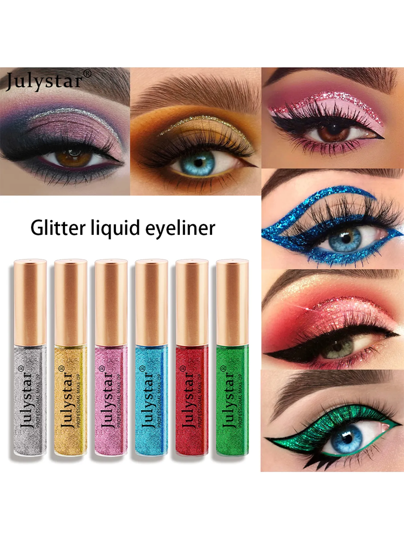 Julystar Six Colors Eyeliner liquido Pastello Matita eyeliner colorato Eyeliner perla Commercio estero Liquido Impermeabile e resistente all'olio Ombretto liquido all'ingrosso