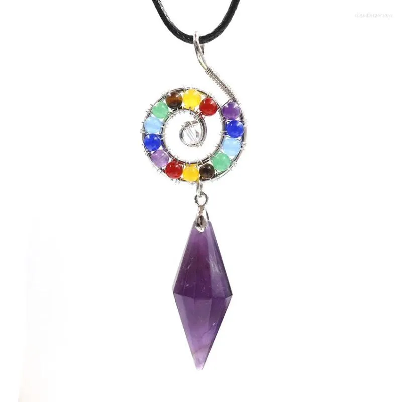 Colares pendentes YJXP Crystal de pedra natural personalizado Pendulum 7Chakra Colar de forma em espiral