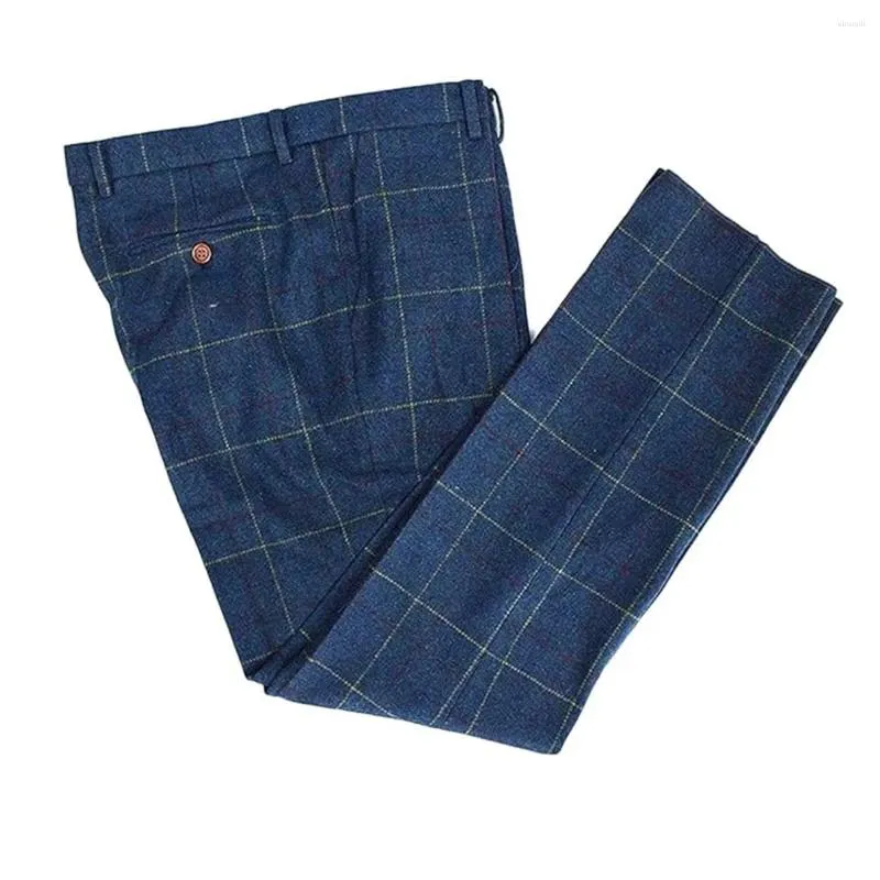 Abiti da uomo Pantaloni eleganti a quadri piatti davanti in misto tweed Premiun Pantaloni da uomo alla moda