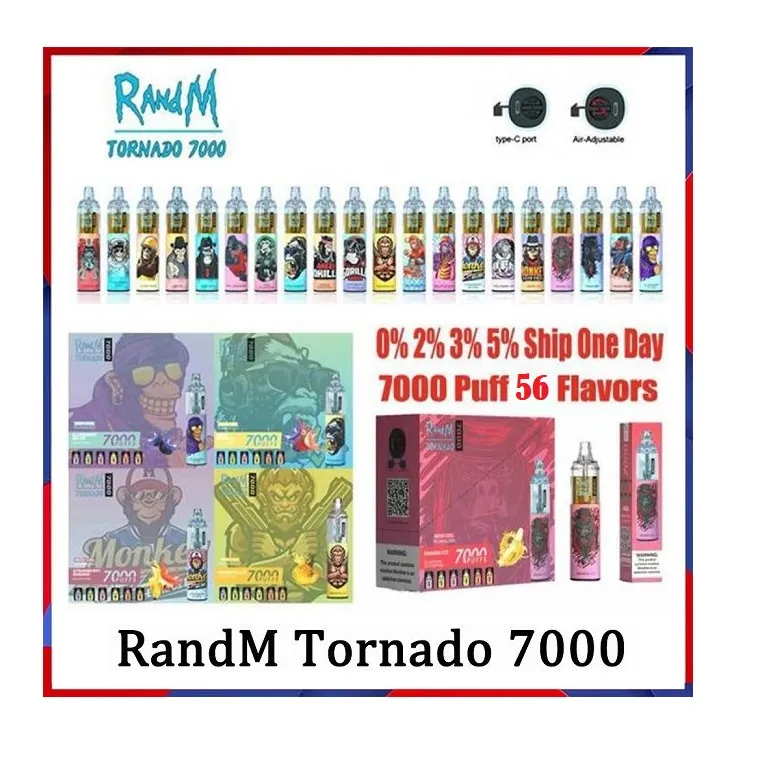 Original 14 ml Randm électronique jetable vape Tornado 7000 E cigarettes rechargeables 850 mah batterie 56 types de couleur i
