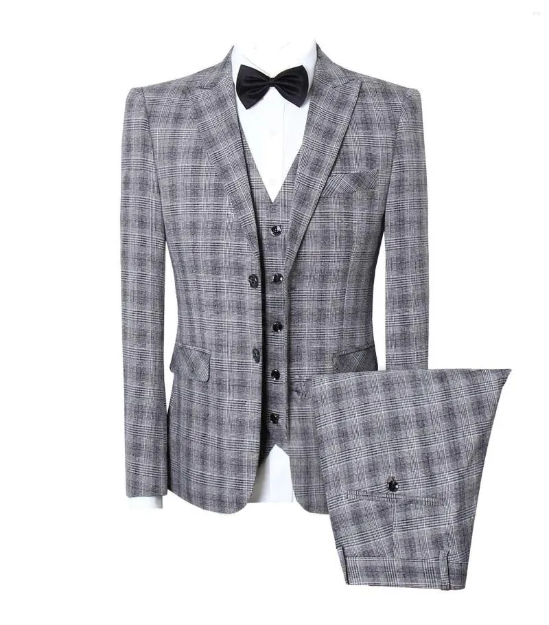 Costumes pour hommes costume de Style britannique 3 pièces (manteau pantalon gilet) hommes Blazer/2023 haute qualité Plaid imprimé mince 2 ensembles