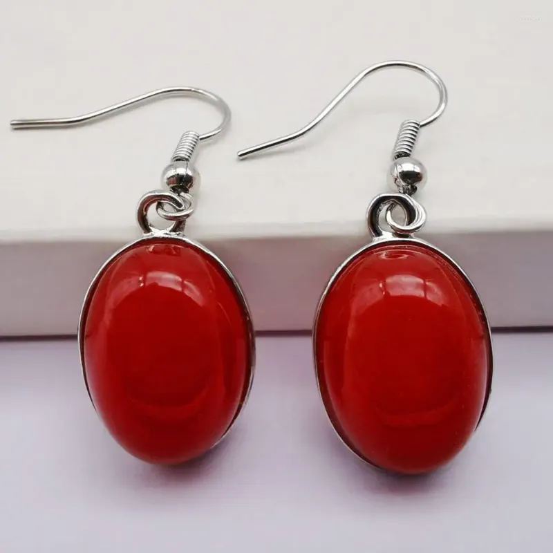 Kolczyki Dangle Red Jade Stone Owalne Koraliki Klejnot biżuterii T260