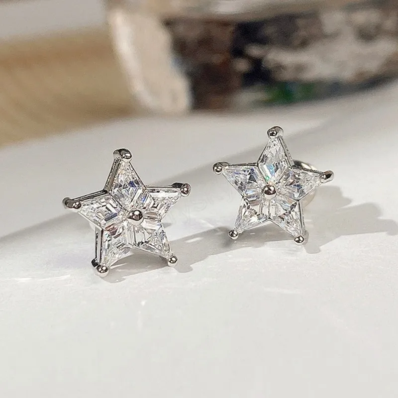 Embellished With White Cubic Zirconia Five-pointed Star Shaped Stud Earrings For Women Banquet Party Anniversary Gift Jewelry