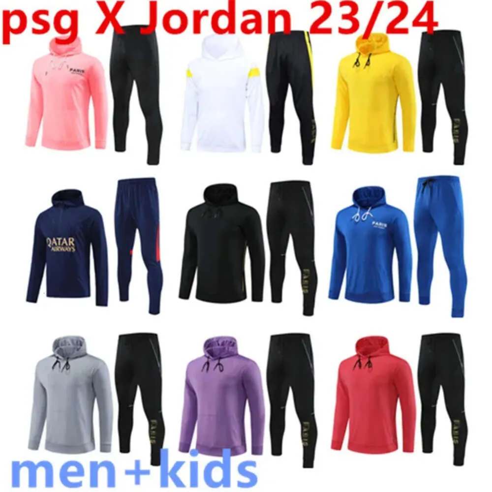 Qqq8 2023 2024 Paris Survêtement Futbol Hommes Manches Longues 22 23 24 S Sweat À Capuche Survetement Ensembles Hommes Sportswear Costumes D'entraînement Pour Adultes Football