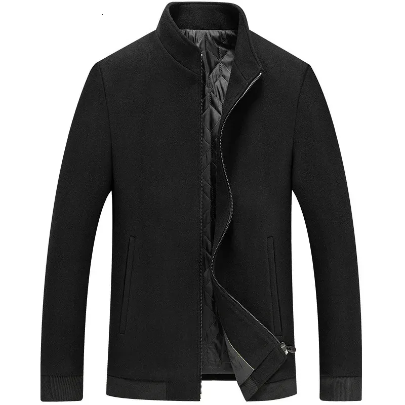 Herr ull blandar Mens Winter Jacket Cardingan tröja Stand Collar Fullzip Blend Pea Coat Swe 231102