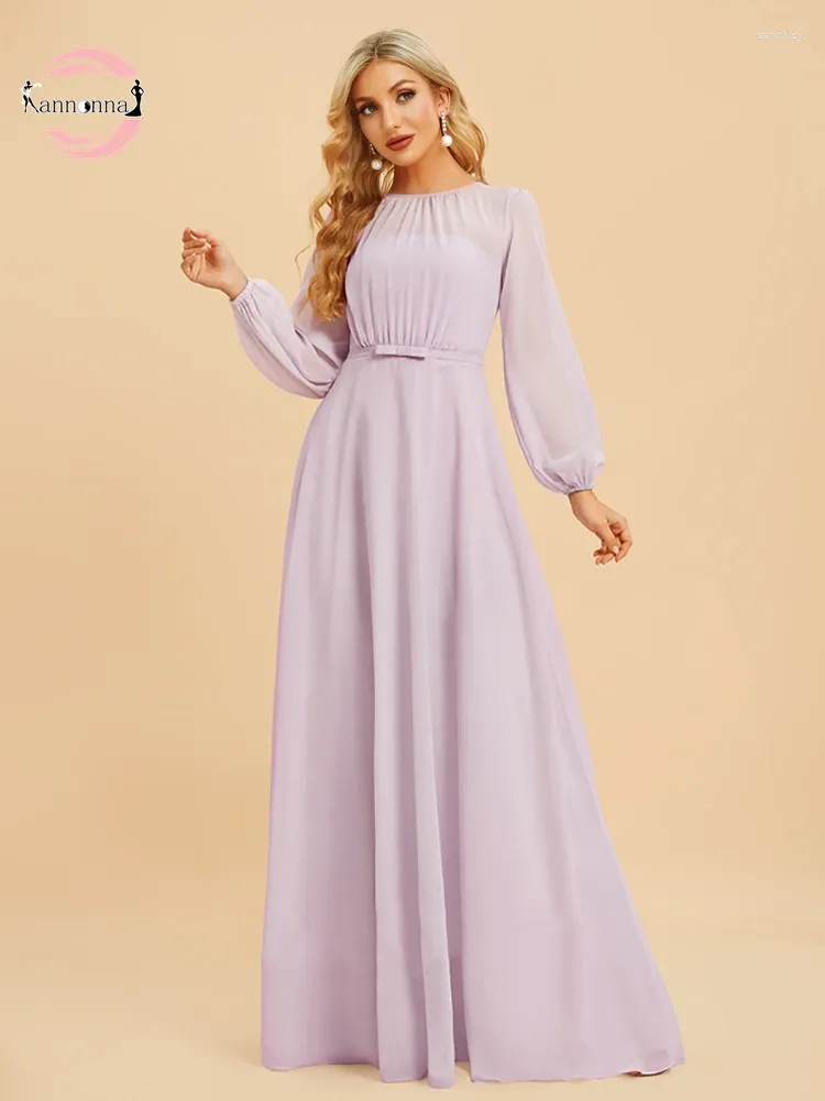 Party Dresses Fannonnaf Bow Purple Chiffon Bridemaid For Wedding Long Lilac Floor-length Dress Gown Guest Elegant Prom Vestidos