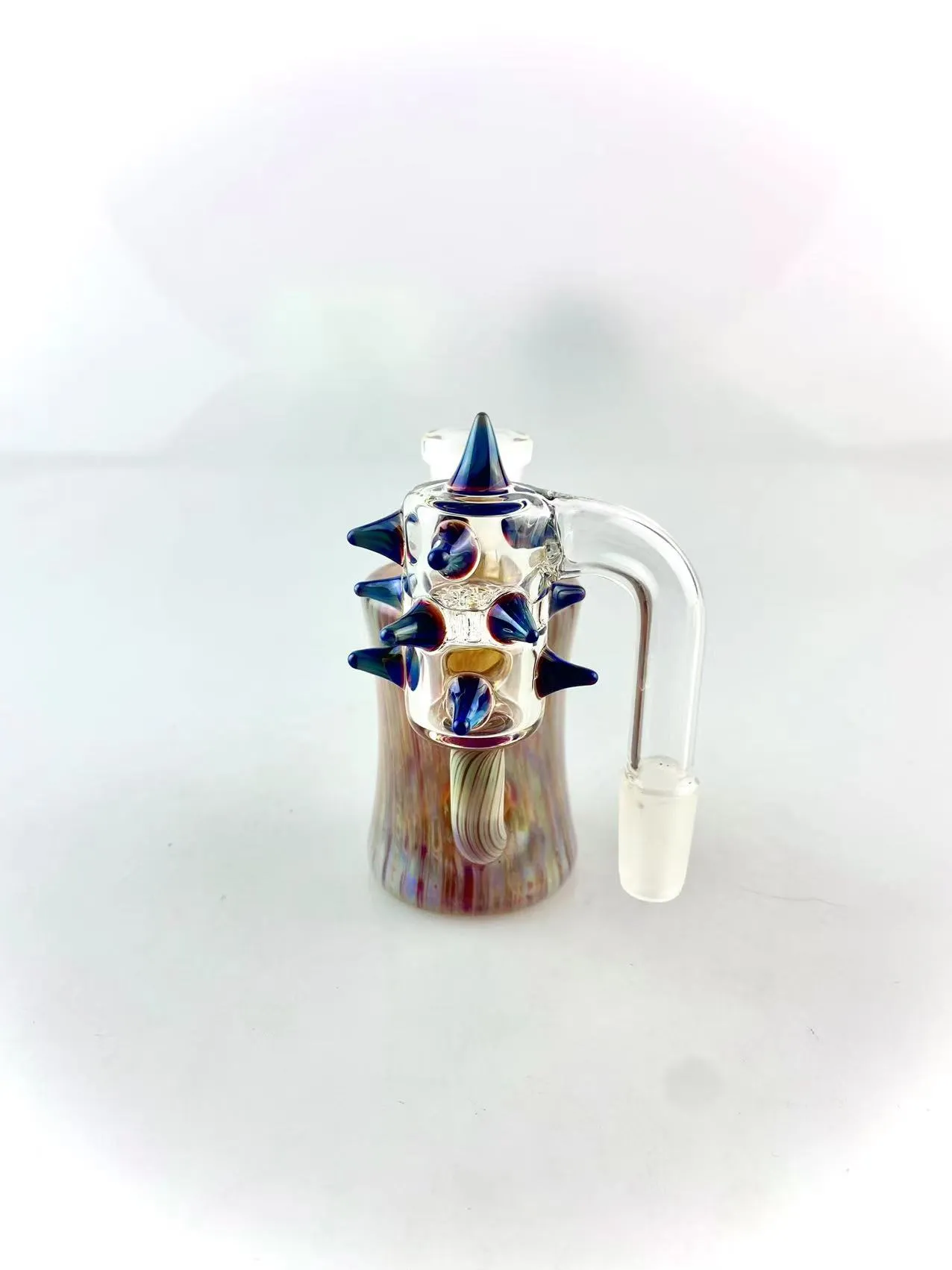 Glas Hookah Dubbele Amber Violet Gekleurde 90 graden Ash Catcher met kleine doornen 14 en 18 mm Beide ondersteunen met 4 holes Horn Bowl Hoge kwaliteit