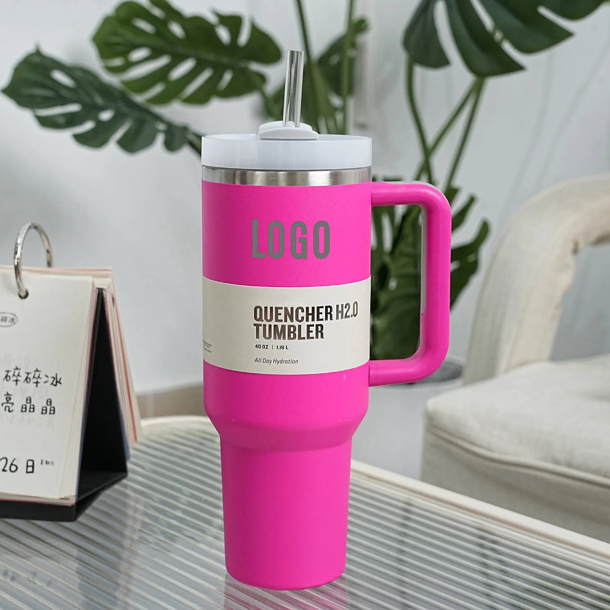 1.18L 40oz قهر القدح مع مقبض Tumblers المعزول أغطية القش القهوة المصنوعة من الفولاذ المقاوم للصدأ