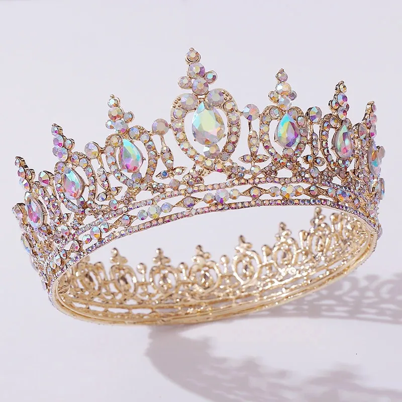 Opaski Wspaniały kryształowy diadem Bridal Tiaras Royal Queen King Wedding Crown Koronę panny młodej Ab Circle Party Fryzorę Ozdoby 231102