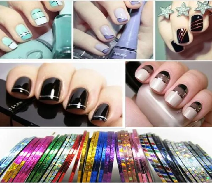 Tout pour les ongles 30 pièces ensemble de bande de rayure ligne Nail Art décoration autocollant bricolage ongles autocollants mélanger couleur Rolls2576366