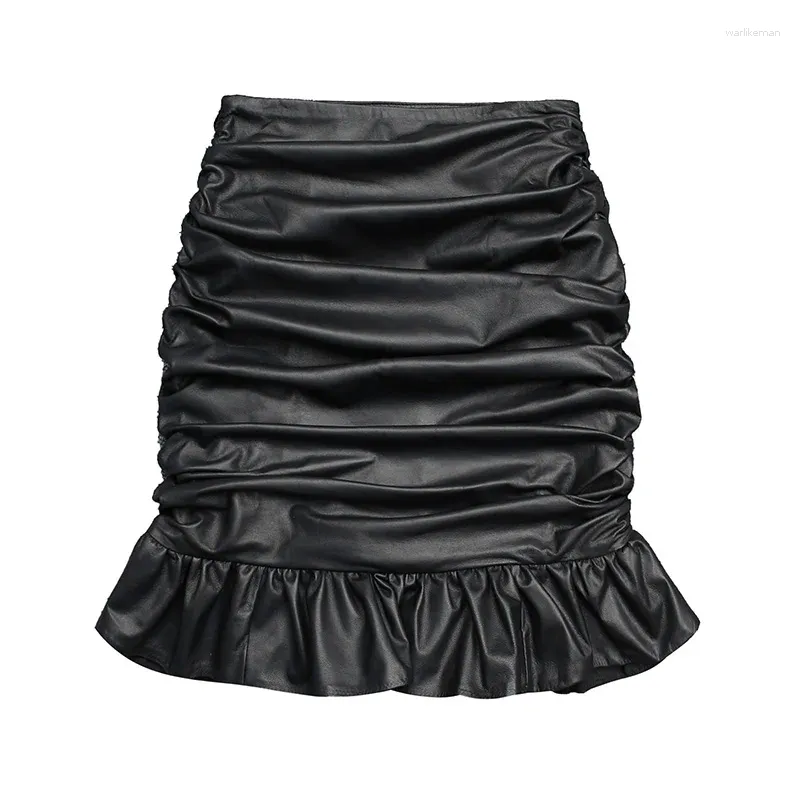 Skirts Fashion Black For Women 2023 Real Leather Short Skirt High Waisted Mini Lady Autumn TF8517