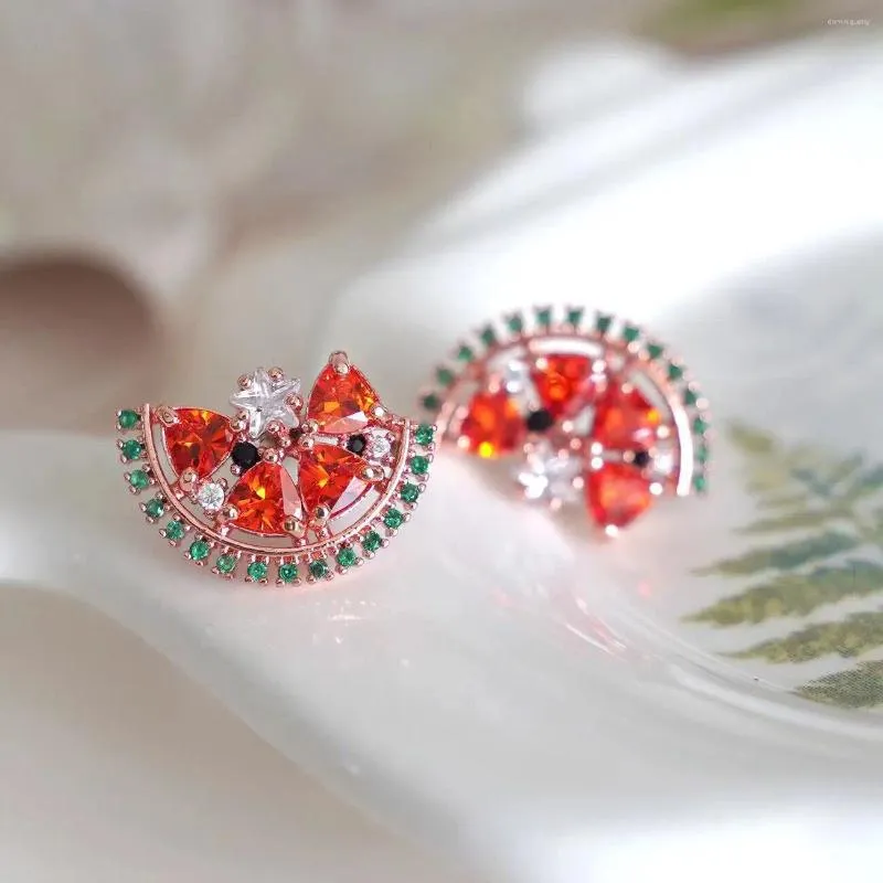 Stud Earrings 2023 Korean Fashion Summer Watermelon Style Zircon Women's Cute Daily Jewelry Party